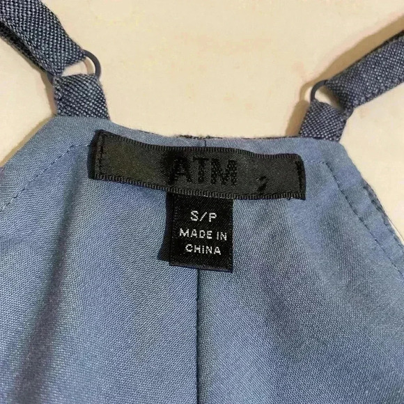 ATM Womens Linen Halter Adjustable Fringe Stripe Midi Dress blue gray small - Picture 4 of 10